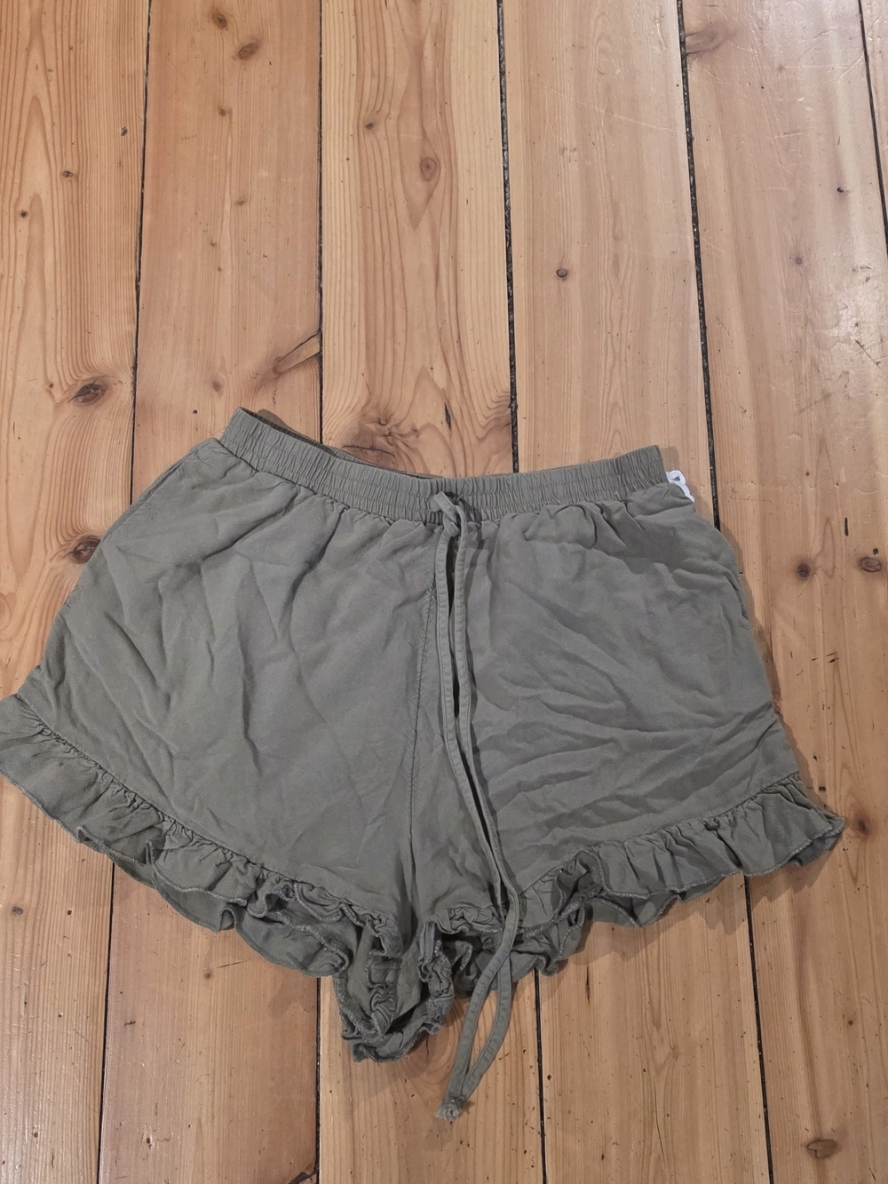 American Eagle Outfitters Olive Ruffle Drawstring High Waist Shorts